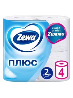 Туалетная бумага Zewa Плюс 2 слоя, 4 рулона