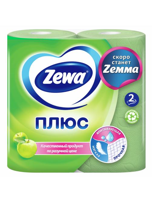 Туалетная бумага Zewa Плюс Яблоко 2 слоя, 4 рулона