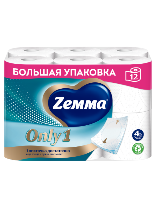 Туалетная бумага Zewa Just 1 4 слоя, 12 рулонов
