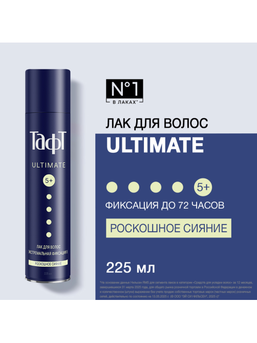 Лак для волос Тафт Ultimate экстремальная мегафиксация 5 роскошное сияние, 225мл