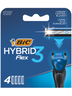 Сменные кассеты для мужской бритвы BIC Flex 3 Hybrid 3 подвижных лезвия, 4 шт