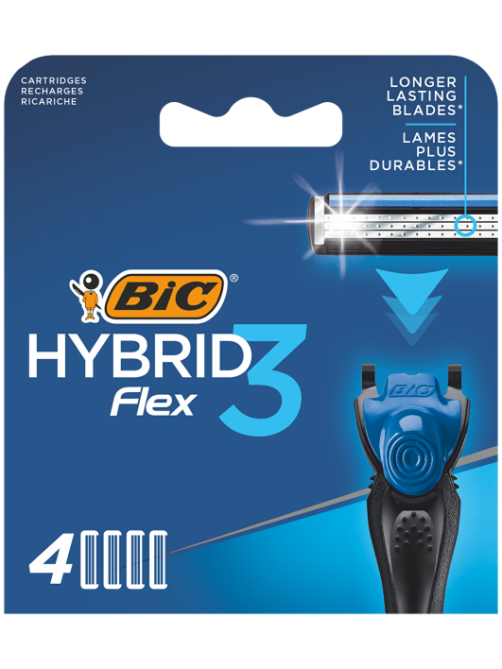 Сменные кассеты для мужской бритвы BIC Flex 3 Hybrid 3 подвижных лезвия, 4 шт