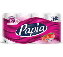 Туалетная бумага Papia Клубничная мечта 3 слоя, 8 рулонов