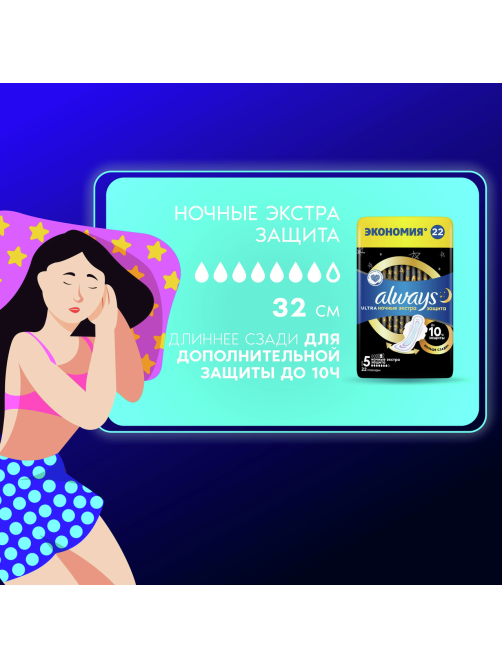 Прокладки Always Ultra ночные экстра защита, 22шт