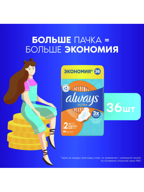 Прокладки Always Ultra Normal, 36шт
