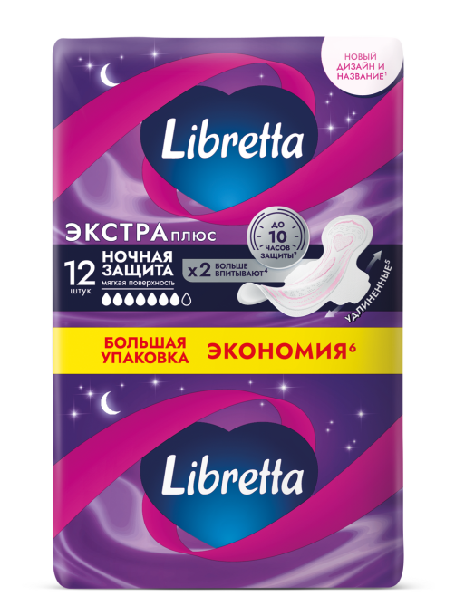 Прокладки Libretta Экстра Плюс Ночные, 12шт