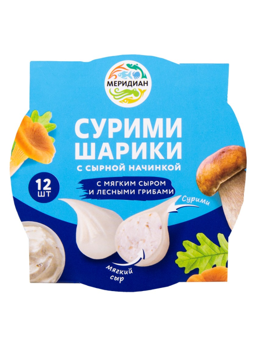 Сурими Меридиан шарики мягкий сыр-лесные грибы, 100г