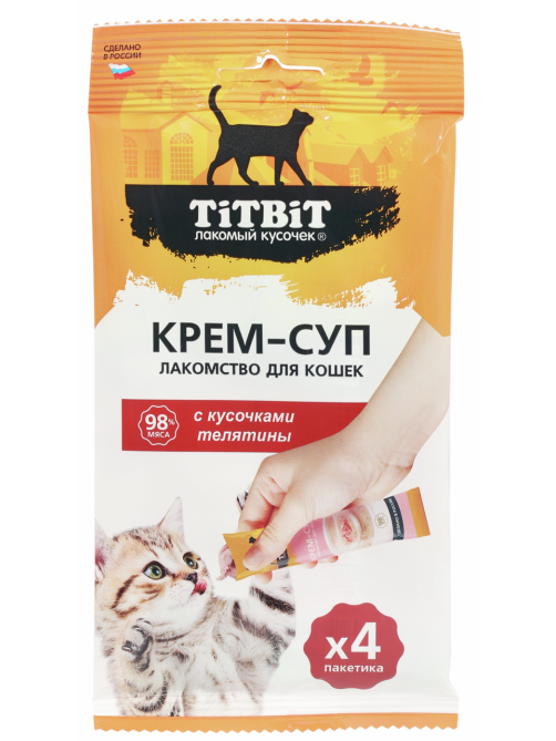 Крем-суп Titbit для кошек с кусочками телятины (10г x 4шт), 40г