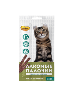 Лакомства Мнямс для взрослых кошек цыпленок-утка, 15г