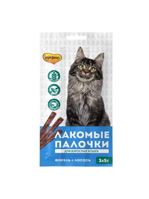 Лакомства Мнямс для взрослых кошек лосось-форель, 15г