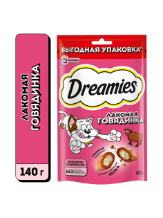 Лакомство Dreamies Лакомые подушечки для взрослых кошек с говядиной, 140г