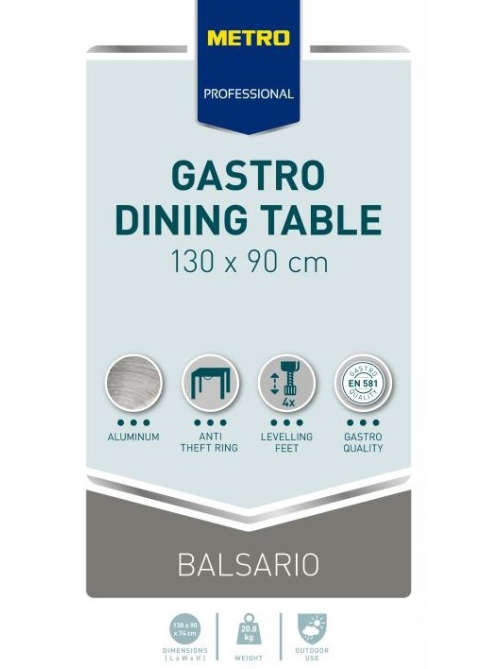 METRO PROFESSIONAL Стол Balsario, 74 x 90 x 130см