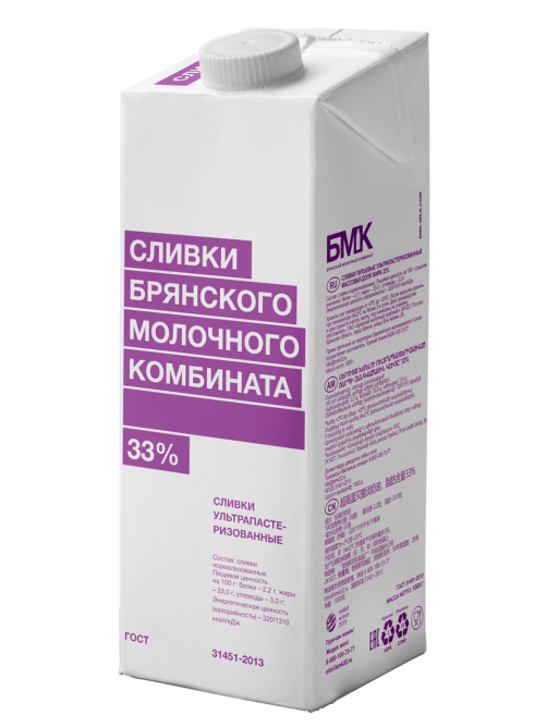 Сливки Брянский молочный комбинат ультрапастеризованные 33%, 1кг