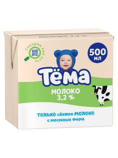 Молоко детское Тема ультрапастеризованное 3.2% с 3 лет, 500мл