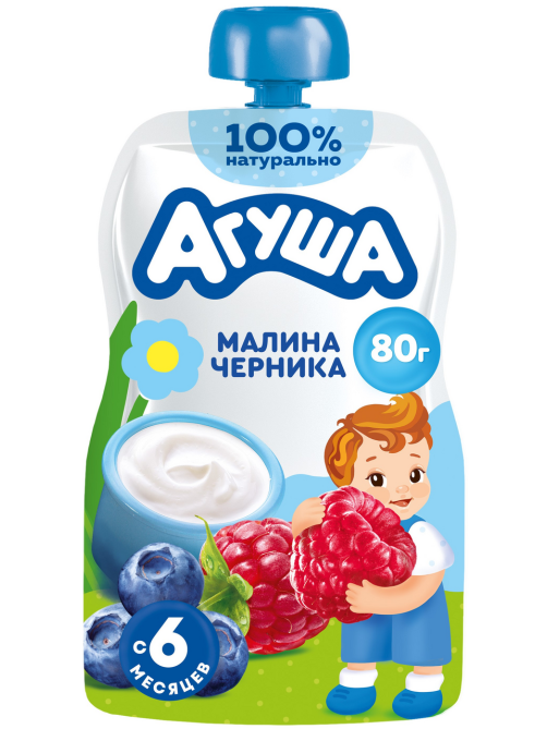 Творог детский Агуша Черника и малина 4% с 6 месяцев, 80г