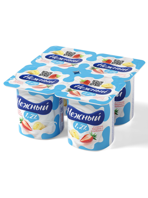 Йогуртный продукт Нежный с соком банан-клубника 1.2%, 100г