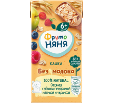 Каша безмолочная детская ФрутоНяня Овсяная Яблоко, земляника, малина и черника с 6 месяцев, 200мл