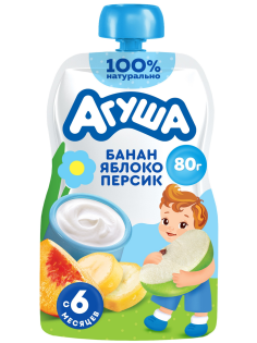Творог детский Агуша Яблоко, персик и банан 4% с 6 месяцев, 80г