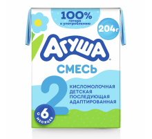 Смесь кисломолочная детская Агуша 2 адаптированная 3.4% с 6 месяцев, 200мл