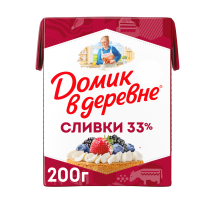 Сливки Домик в деревне стерилизованные 33%, 200г