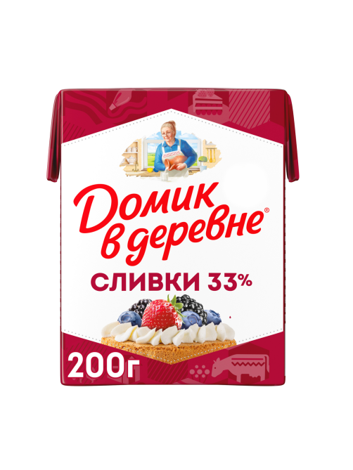 Сливки Домик в деревне стерилизованные 33%, 200г