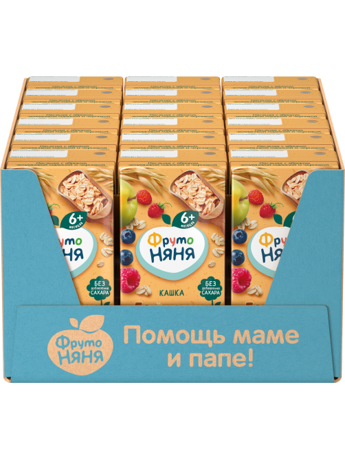 Каша безмолочная детская ФрутоНяня Овсяная Яблоко, земляника, малина и черника с 6 месяцев, 200мл