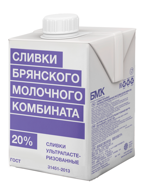 Сливки Брянский молочный комбинат 20%, 500г