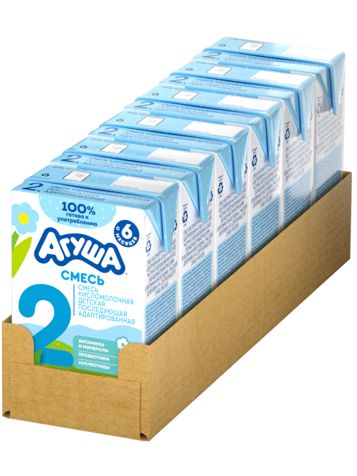 Смесь кисломолочная детская Агуша 2 адаптированная 3.4% с 6 месяцев, 200мл