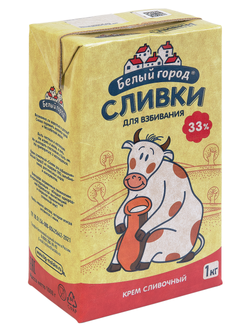 Сливки Белый город 33%, 1л