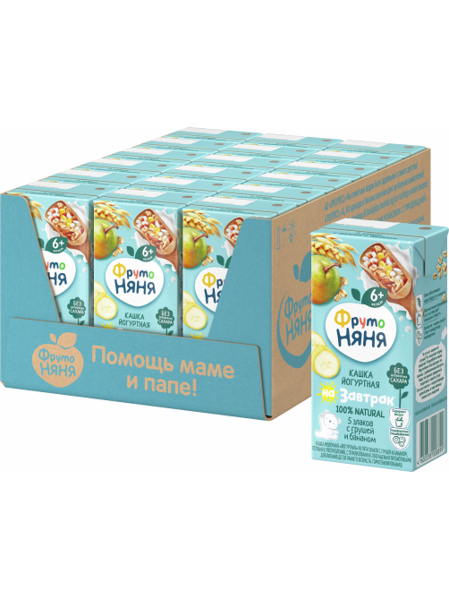 Кашка детская йогуртная ФрутоНяня 5 злаков с грушей и бананом, 200мл