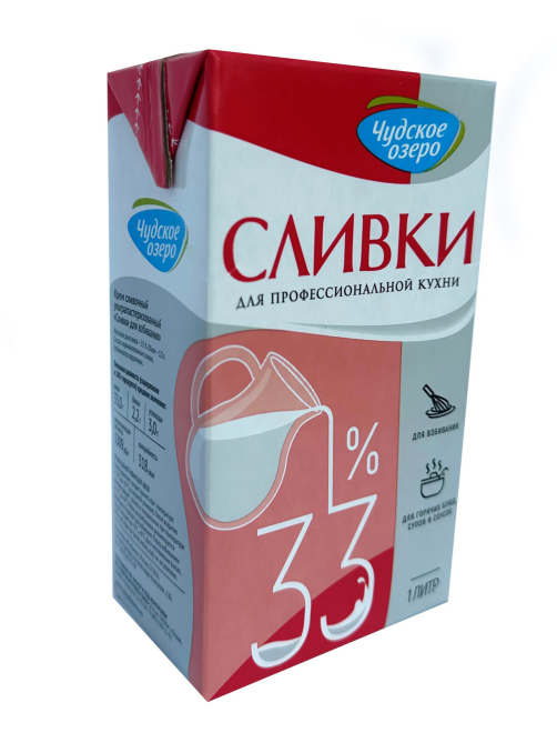 Сливки Чудское озеро для взбивания ультрапастеризованные 33%, 1л