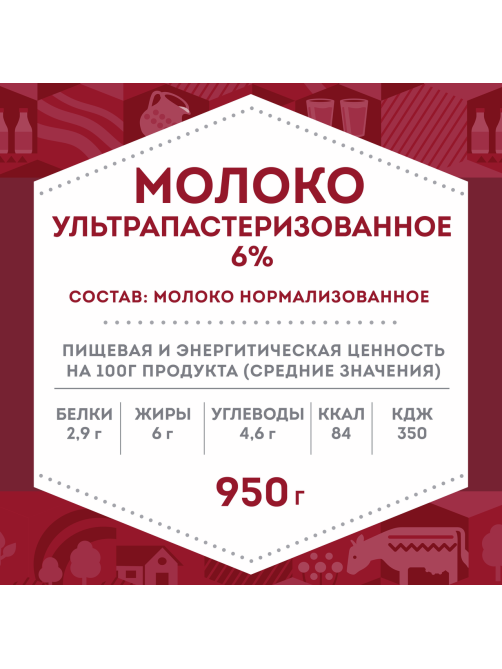Молоко Домик в деревне ультрапастеризованное 6%, 950г