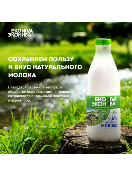 Молоко Эконива пастеризованное 2.5%, 1л