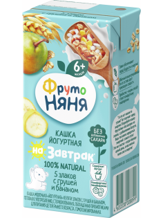 Кашка детская йогуртная ФрутоНяня 5 злаков с грушей и бананом, 200мл