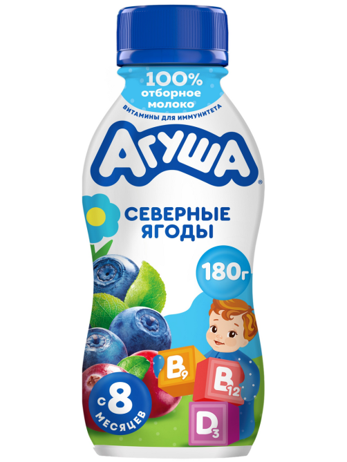 Йогурт питьевой детский Агуша Северные ягоды 2.7% с 8 месяцев, 180г