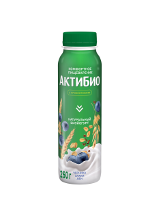 Йогурт питьевой Актибио черника-злаки-семена льна 1.6%, 260г
