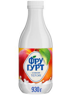 Напиток кисломолочный йогуртный Фругурт со вкусом персик на йогуртовой закваске 1%, 930г