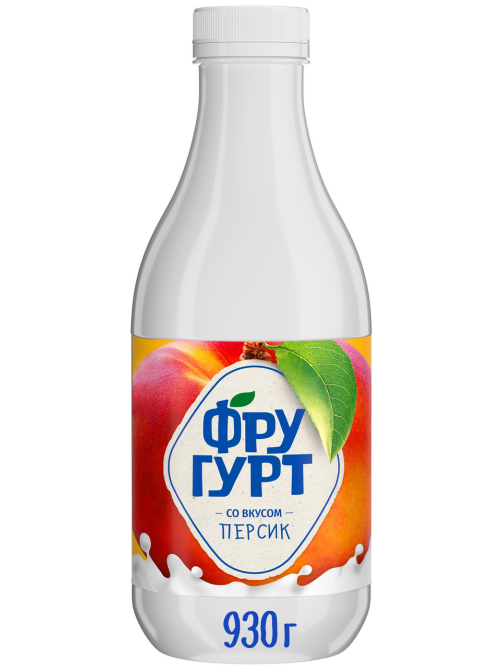Напиток кисломолочный йогуртный Фругурт со вкусом персик на йогуртовой закваске 1%, 930г