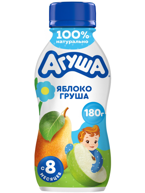 Йогурт питьевой детский Агуша Яблоко и груша 2.7% с 8 месяцев, 180г