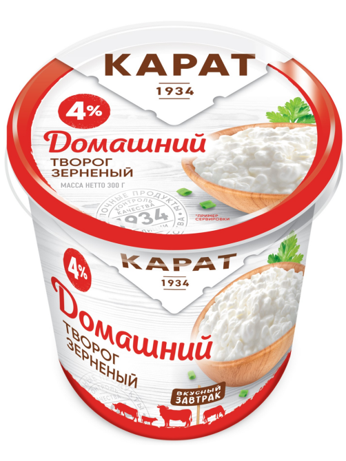 Творог зерненый Карат Домашний 4%, 300г