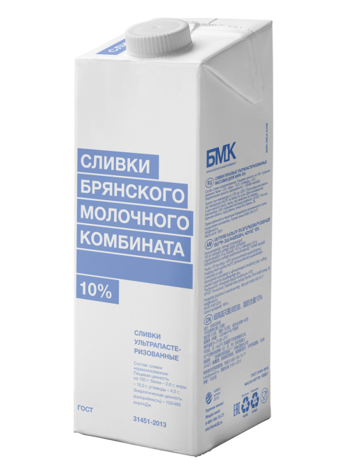 Сливки Брянский молочный комбинат ультрапастеризованные 10%, 1кг