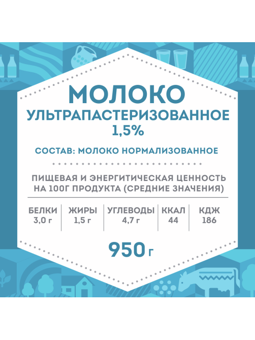 Молоко Домик в деревне ультрапастеризованное 1.5%, 950г