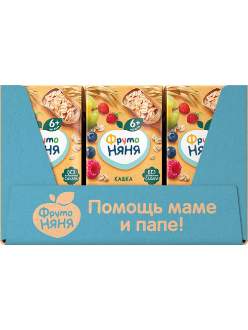 Каша безмолочная детская ФрутоНяня Овсяная Яблоко, земляника, малина и черника с 6 месяцев, 200мл