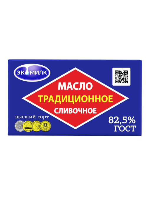 Масло сладко-сливочное Экомилк Традиционное несоленое ГОСТ 82.5%, 330г