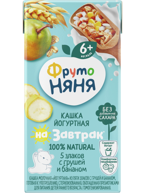 Кашка детская йогуртная ФрутоНяня 5 злаков с грушей и бананом, 200мл