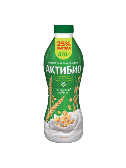 Йогурт питьевой Актибио злаки 1.8%, 870г
