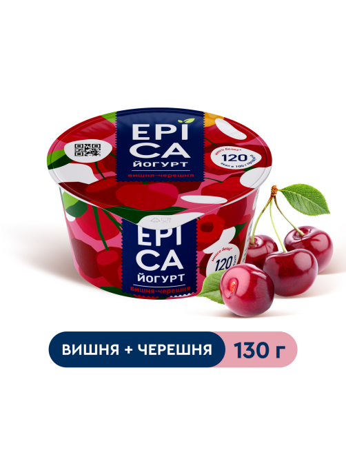 Йогурт Epica натуральный вишня черешня 4.8%, 130г