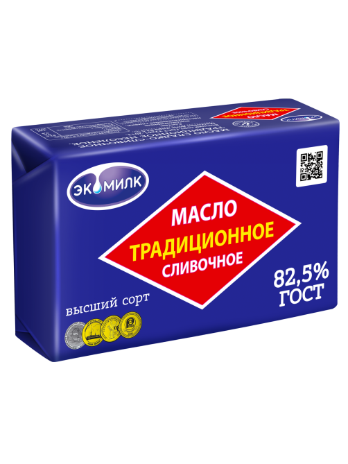 Масло сладко-сливочное Экомилк Традиционное несоленое ГОСТ 82.5%, 330г