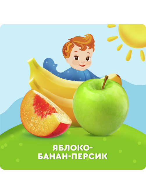 Творог детский Агуша Яблоко, персик и банан 4% с 6 месяцев, 80г