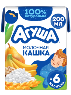 Каша молочная детская Агуша Злаковая Груша и банан 2.7% с 6 месяцев, 200мл